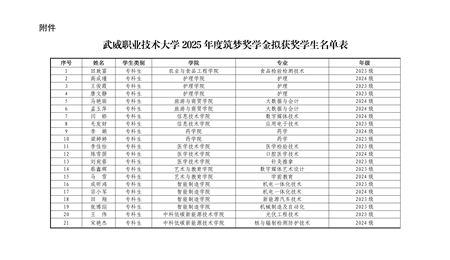 武威職業(yè)技術(shù)大學(xué)關(guān)于2025年度筑夢獎(jiǎng)學(xué)金評選結(jié)果的公示